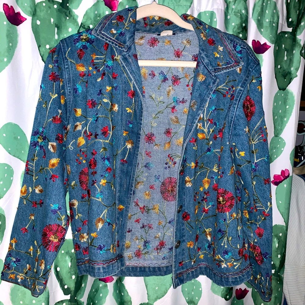 Floral Embroidered Denim Jacket